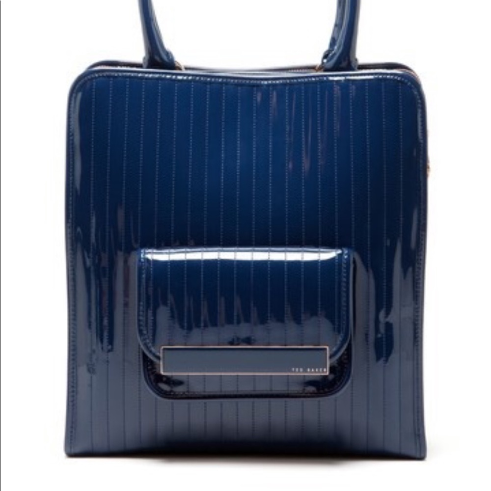 Ted Baker black patent  and rose gold trim tote